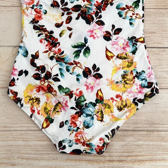 Women's Black Lace One-Piece Swimsuit Deep V Halter Open Back Size L - Picture 8 of 16